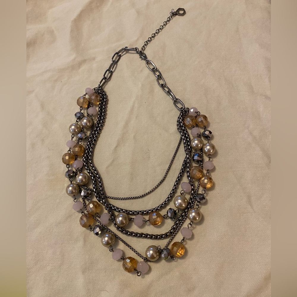 Vintage Simply Vera multistrand silver chain w/purple/gold faceted bead necklace